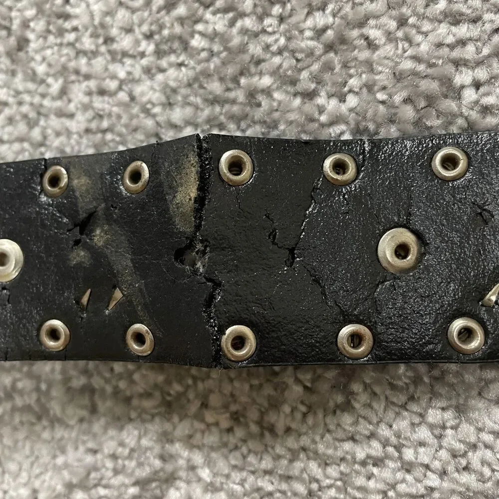 Unbranded Black Leather Belt Womens 46 Metal Studded Floral Buckle Ladies